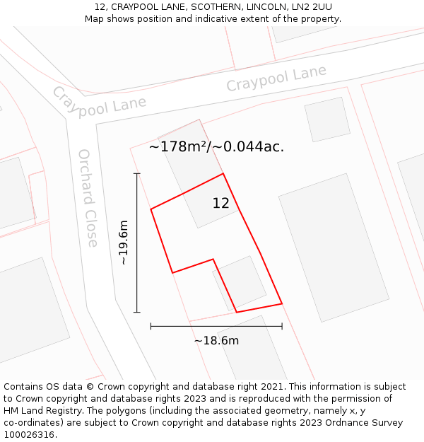 12, CRAYPOOL LANE, SCOTHERN, LINCOLN, LN2 2UU: Plot and title map