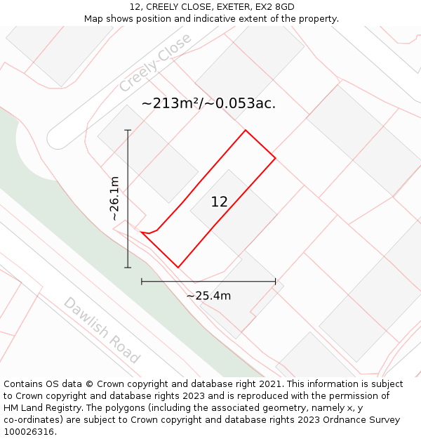 12, CREELY CLOSE, EXETER, EX2 8GD: Plot and title map