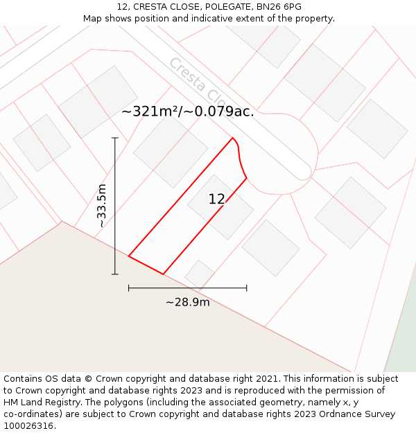 12, CRESTA CLOSE, POLEGATE, BN26 6PG: Plot and title map