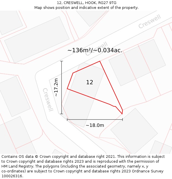 12, CRESWELL, HOOK, RG27 9TG: Plot and title map