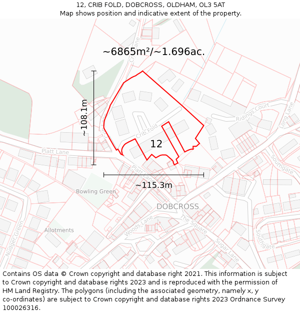 12, CRIB FOLD, DOBCROSS, OLDHAM, OL3 5AT: Plot and title map
