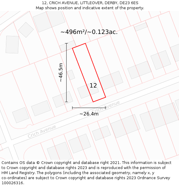 12, CRICH AVENUE, LITTLEOVER, DERBY, DE23 6ES: Plot and title map