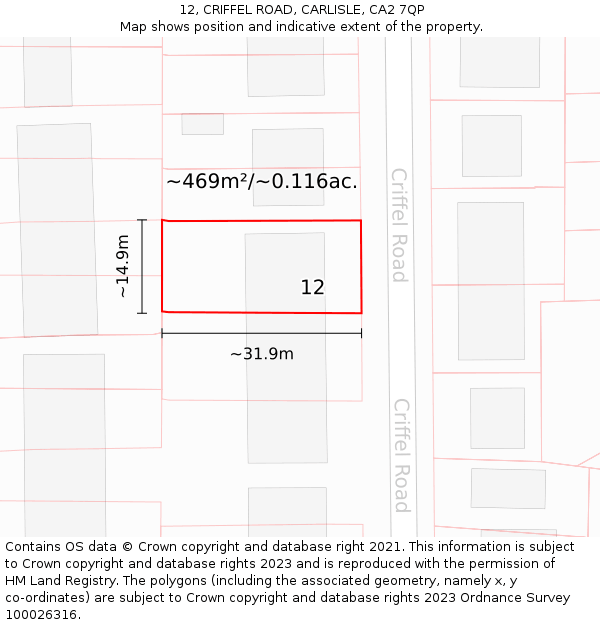 12, CRIFFEL ROAD, CARLISLE, CA2 7QP: Plot and title map