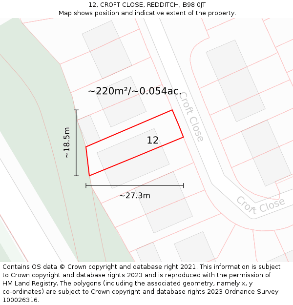 12, CROFT CLOSE, REDDITCH, B98 0JT: Plot and title map