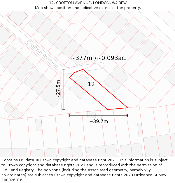 12, CROFTON AVENUE, LONDON, W4 3EW: Plot and title map