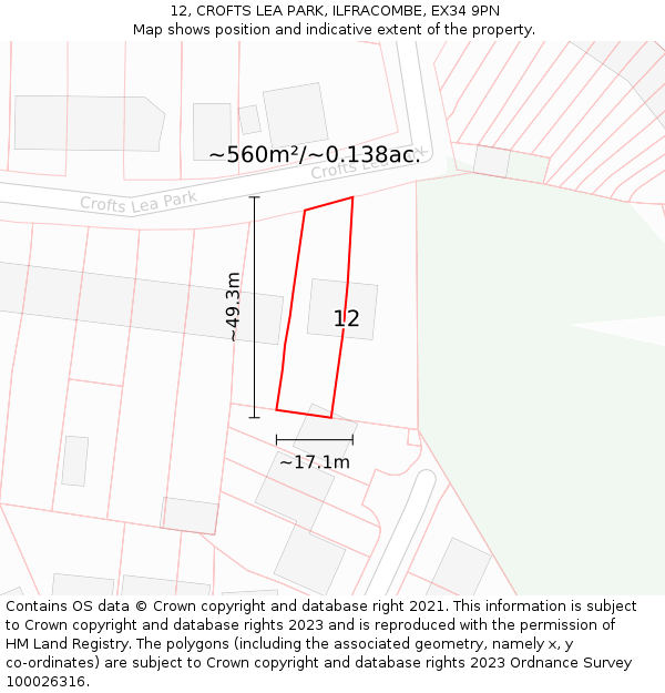 12, CROFTS LEA PARK, ILFRACOMBE, EX34 9PN: Plot and title map