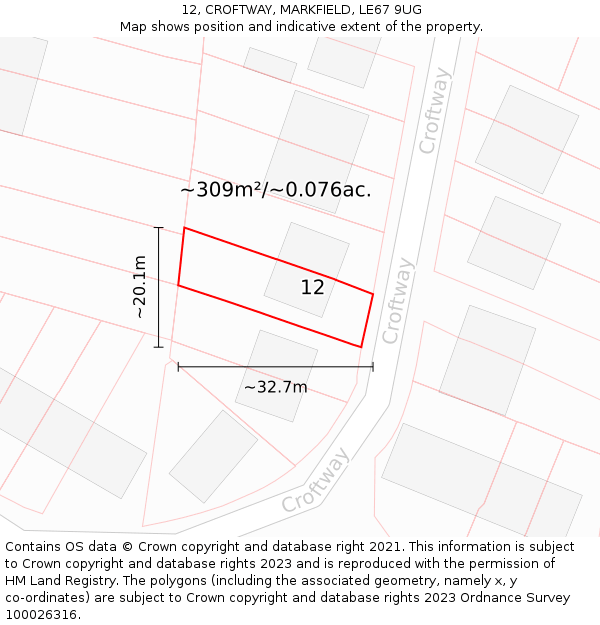 12, CROFTWAY, MARKFIELD, LE67 9UG: Plot and title map