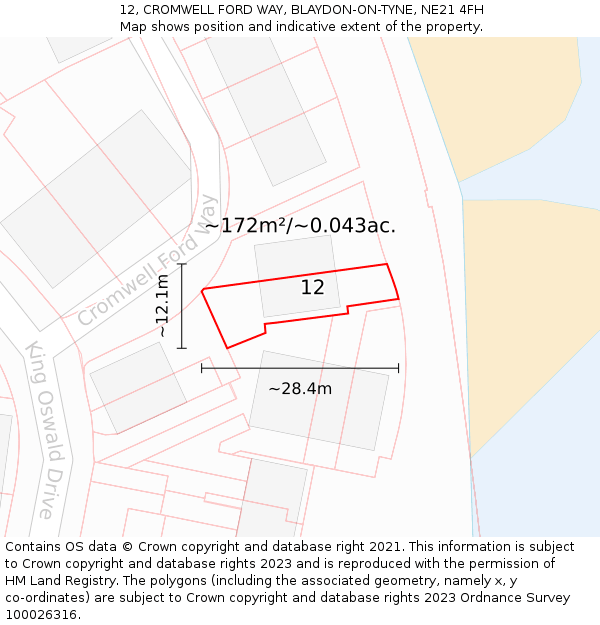 12, CROMWELL FORD WAY, BLAYDON-ON-TYNE, NE21 4FH: Plot and title map