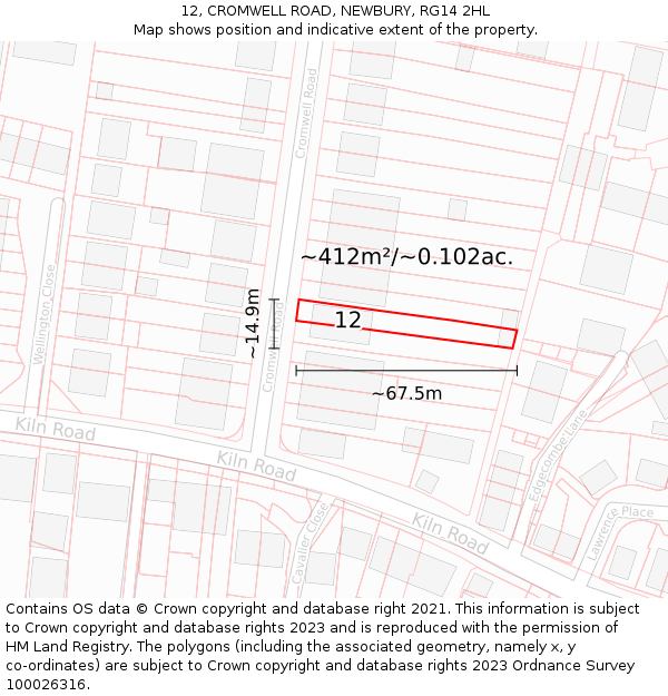 12, CROMWELL ROAD, NEWBURY, RG14 2HL: Plot and title map