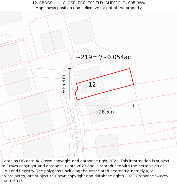 12, CROSS HILL CLOSE, ECCLESFIELD, SHEFFIELD, S35 9WW: Plot and title map