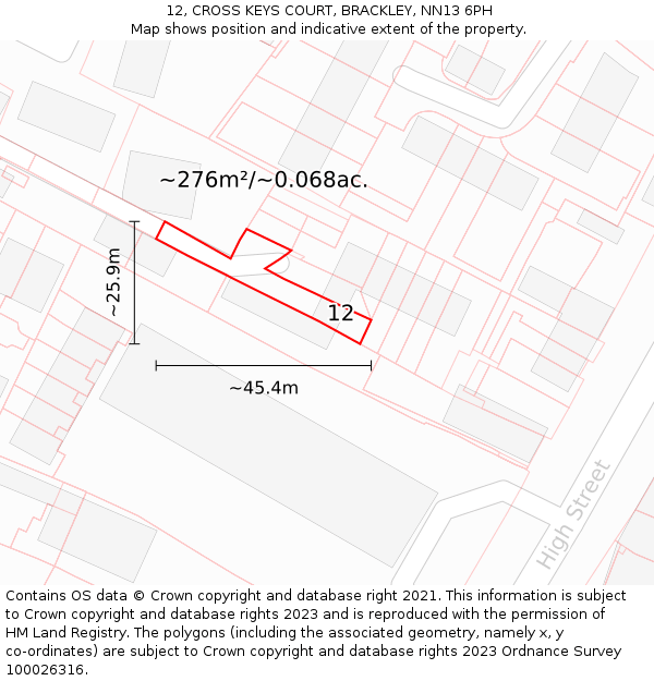 12, CROSS KEYS COURT, BRACKLEY, NN13 6PH: Plot and title map