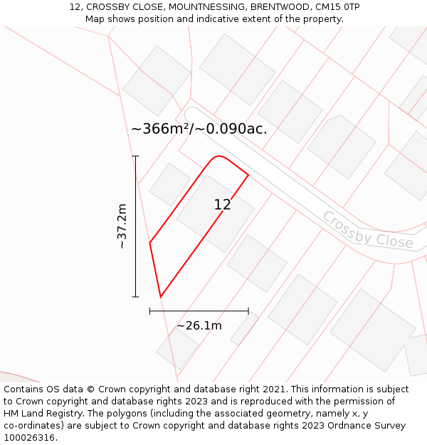 12, CROSSBY CLOSE, MOUNTNESSING, BRENTWOOD, CM15 0TP: Plot and title map