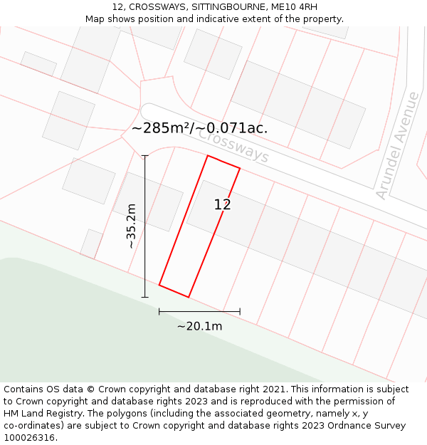 12, CROSSWAYS, SITTINGBOURNE, ME10 4RH: Plot and title map
