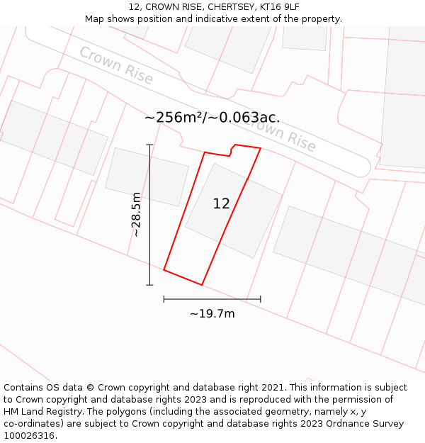 12, CROWN RISE, CHERTSEY, KT16 9LF: Plot and title map