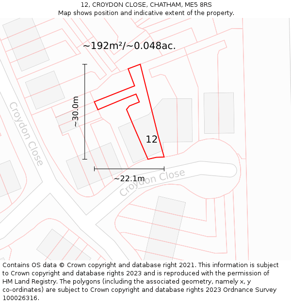 12, CROYDON CLOSE, CHATHAM, ME5 8RS: Plot and title map