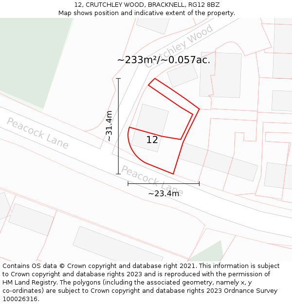 12, CRUTCHLEY WOOD, BRACKNELL, RG12 8BZ: Plot and title map
