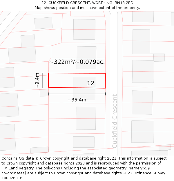 12, CUCKFIELD CRESCENT, WORTHING, BN13 2ED: Plot and title map