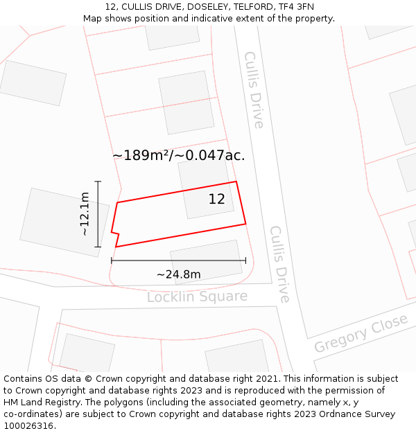 12, CULLIS DRIVE, DOSELEY, TELFORD, TF4 3FN: Plot and title map