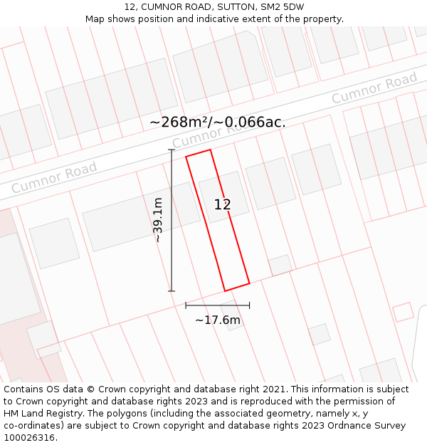 12, CUMNOR ROAD, SUTTON, SM2 5DW: Plot and title map