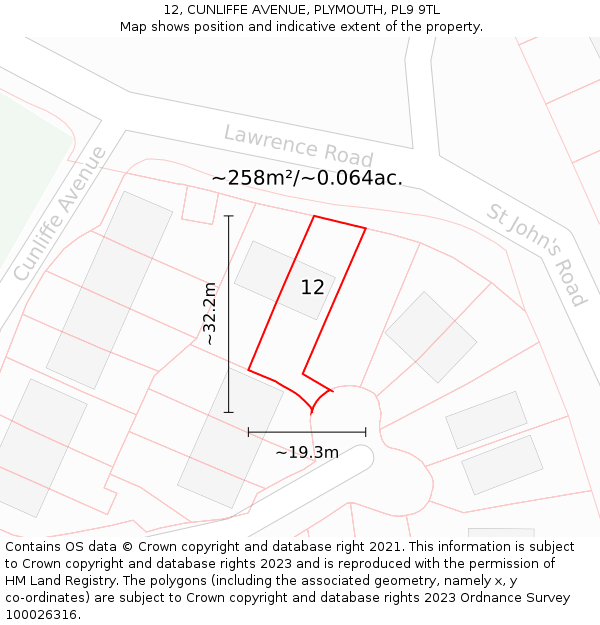 12, CUNLIFFE AVENUE, PLYMOUTH, PL9 9TL: Plot and title map