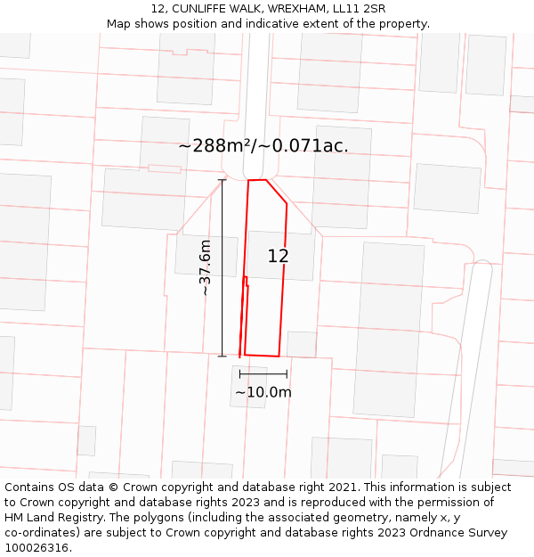 12, CUNLIFFE WALK, WREXHAM, LL11 2SR: Plot and title map