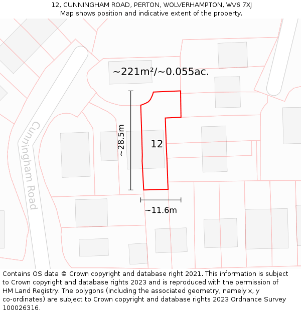 12, CUNNINGHAM ROAD, PERTON, WOLVERHAMPTON, WV6 7XJ: Plot and title map