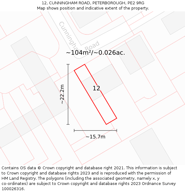 12, CUNNINGHAM ROAD, PETERBOROUGH, PE2 9RG: Plot and title map