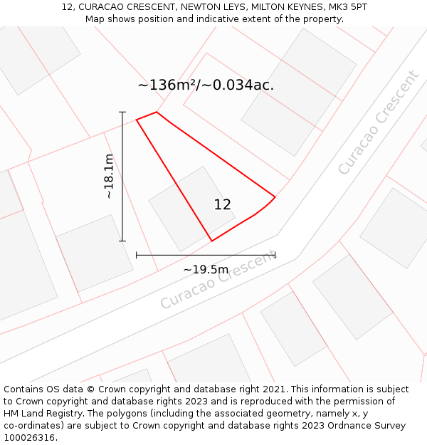12, CURACAO CRESCENT, NEWTON LEYS, MILTON KEYNES, MK3 5PT: Plot and title map