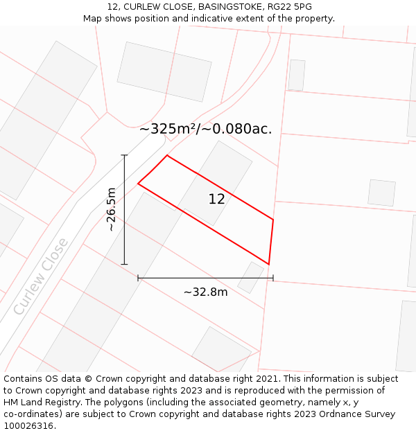 12, CURLEW CLOSE, BASINGSTOKE, RG22 5PG: Plot and title map