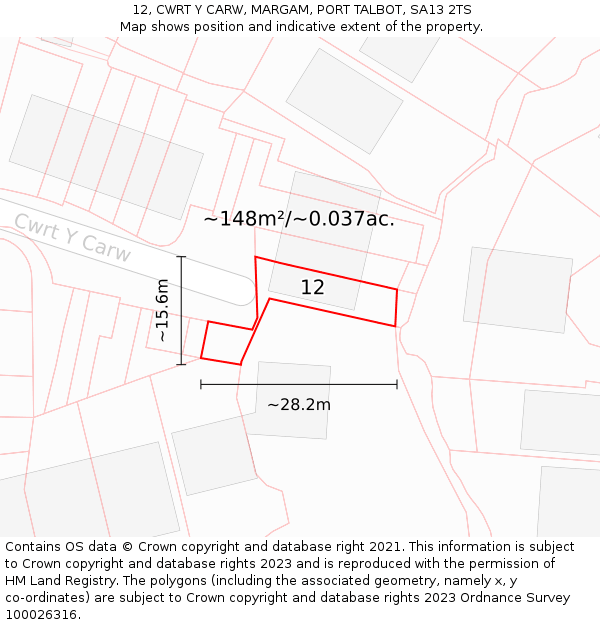 12, CWRT Y CARW, MARGAM, PORT TALBOT, SA13 2TS: Plot and title map