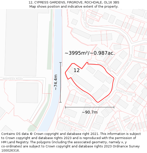 12, CYPRESS GARDENS, FIRGROVE, ROCHDALE, OL16 3BS: Plot and title map