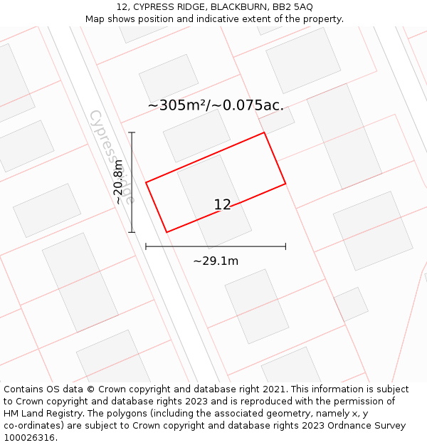 12, CYPRESS RIDGE, BLACKBURN, BB2 5AQ: Plot and title map