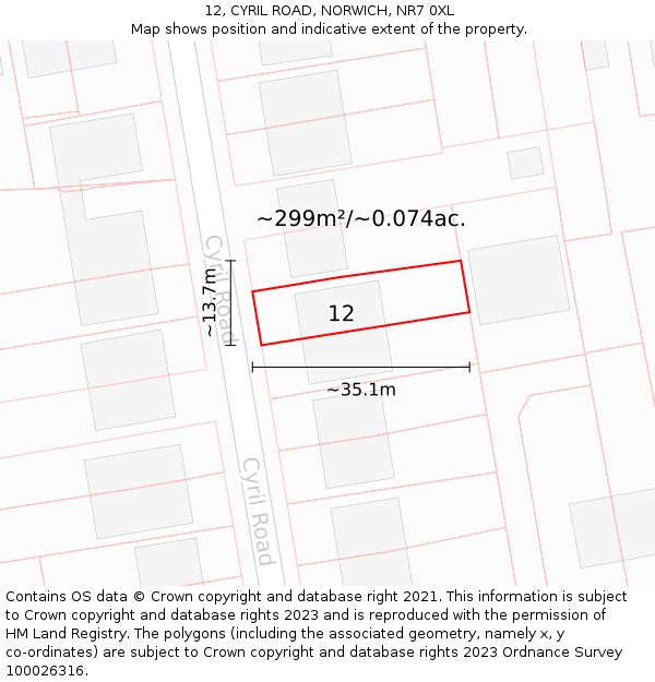12, CYRIL ROAD, NORWICH, NR7 0XL: Plot and title map