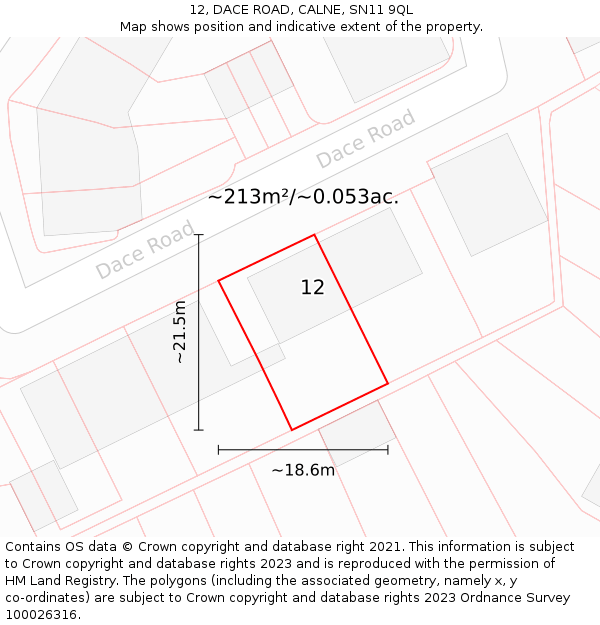 12, DACE ROAD, CALNE, SN11 9QL: Plot and title map