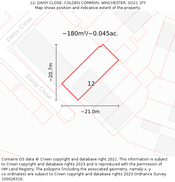 12, DAISY CLOSE, COLDEN COMMON, WINCHESTER, SO21 1FY: Plot and title map