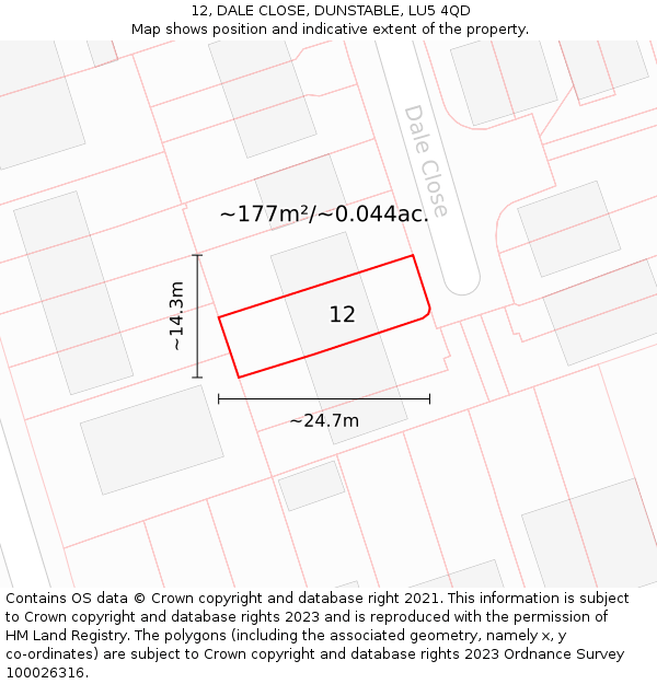 12, DALE CLOSE, DUNSTABLE, LU5 4QD: Plot and title map