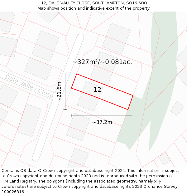 12, DALE VALLEY CLOSE, SOUTHAMPTON, SO16 6QQ: Plot and title map