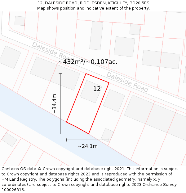 12, DALESIDE ROAD, RIDDLESDEN, KEIGHLEY, BD20 5ES: Plot and title map