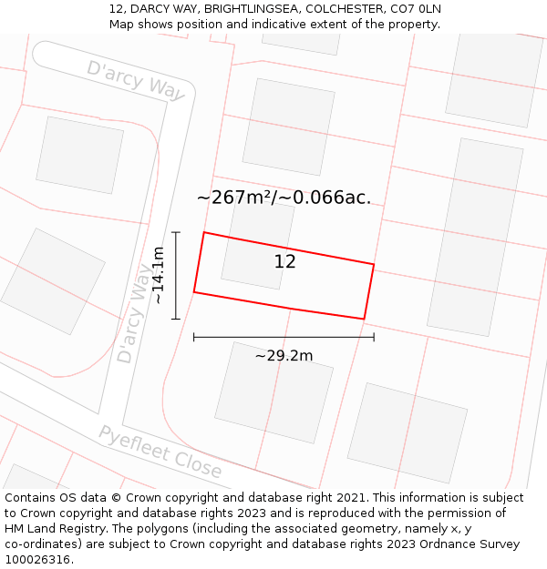 12, DARCY WAY, BRIGHTLINGSEA, COLCHESTER, CO7 0LN: Plot and title map