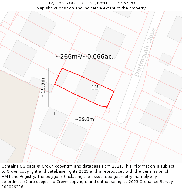 12, DARTMOUTH CLOSE, RAYLEIGH, SS6 9PQ: Plot and title map