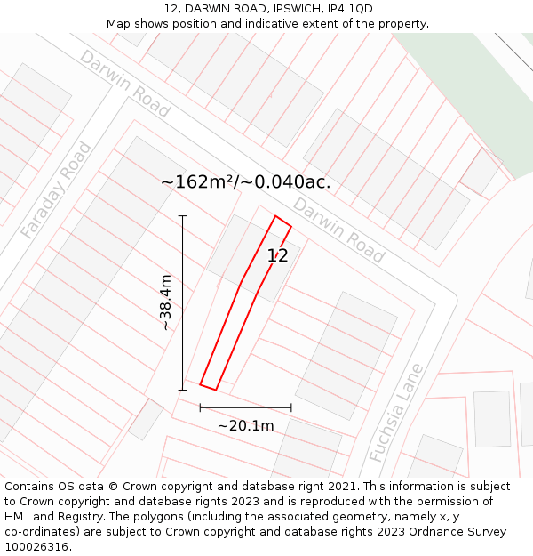 12, DARWIN ROAD, IPSWICH, IP4 1QD: Plot and title map