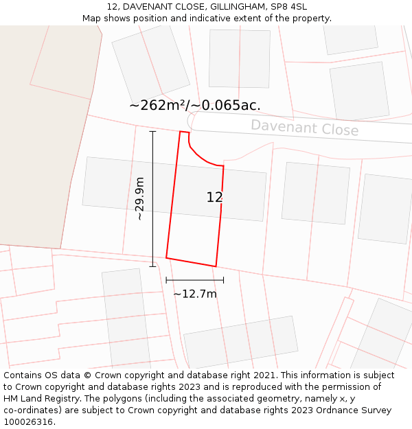 12, DAVENANT CLOSE, GILLINGHAM, SP8 4SL: Plot and title map