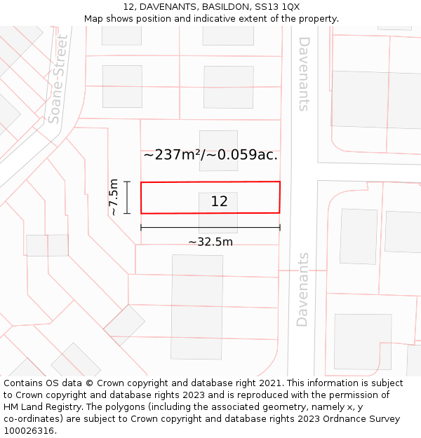 12, DAVENANTS, BASILDON, SS13 1QX: Plot and title map