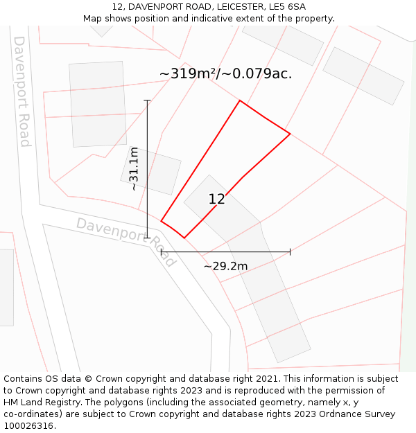 12, DAVENPORT ROAD, LEICESTER, LE5 6SA: Plot and title map