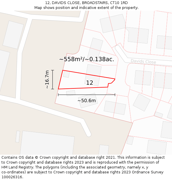 12, DAVIDS CLOSE, BROADSTAIRS, CT10 1RD: Plot and title map