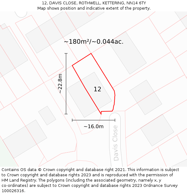 12, DAVIS CLOSE, ROTHWELL, KETTERING, NN14 6TY: Plot and title map