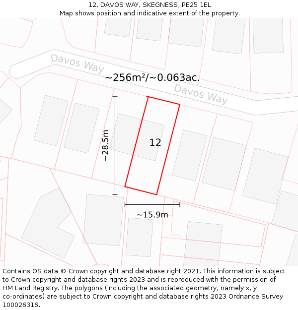12, DAVOS WAY, SKEGNESS, PE25 1EL: Plot and title map
