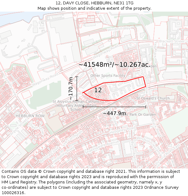 12, DAVY CLOSE, HEBBURN, NE31 1TG: Plot and title map