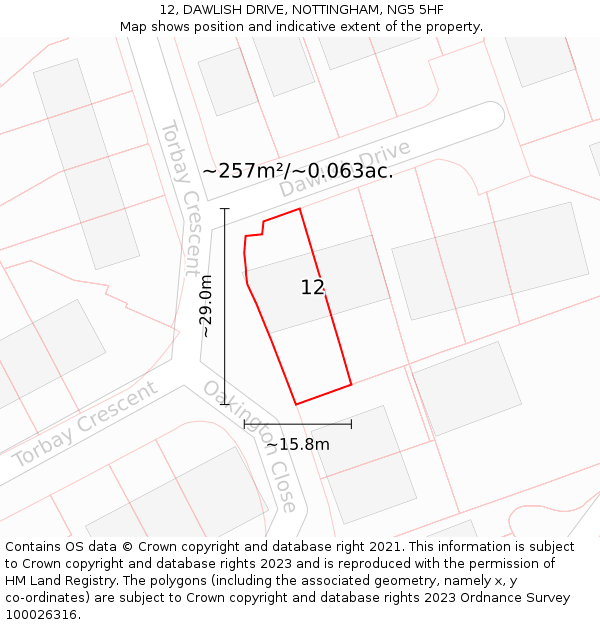 12, DAWLISH DRIVE, NOTTINGHAM, NG5 5HF: Plot and title map