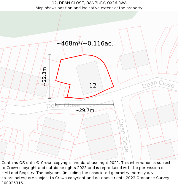 12, DEAN CLOSE, BANBURY, OX16 3WA: Plot and title map